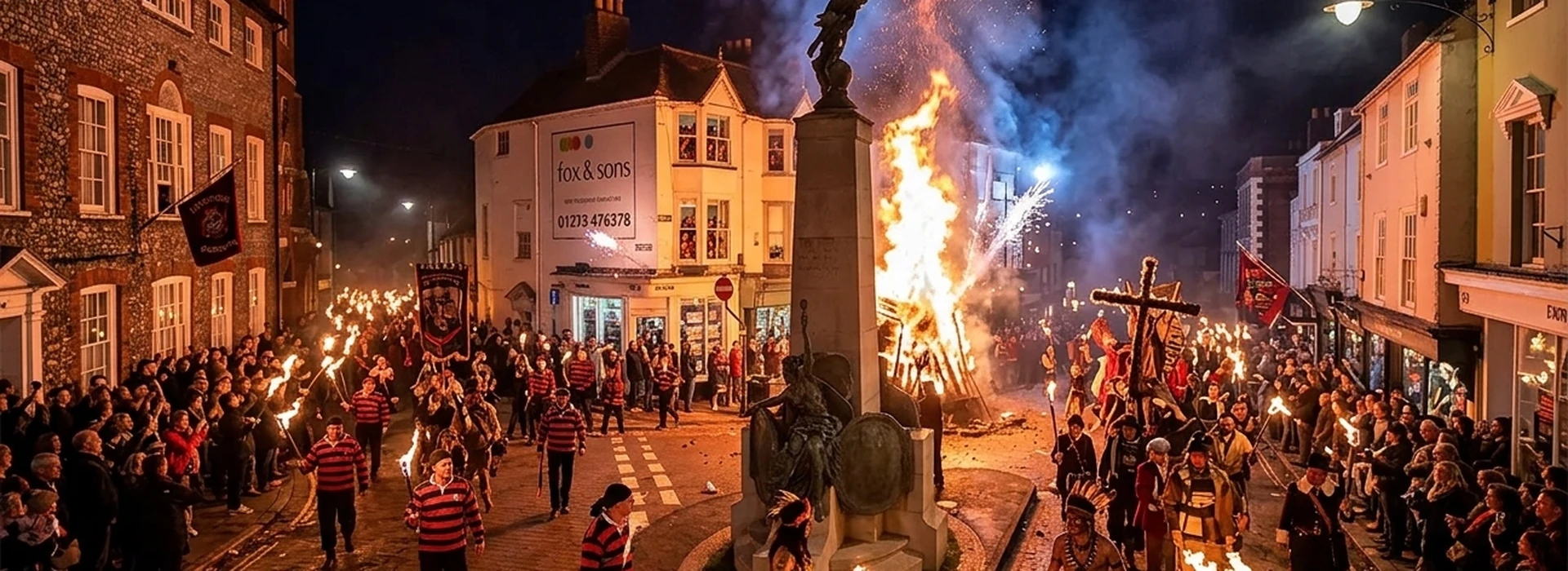 Lewes Bonfire procession in the town centre